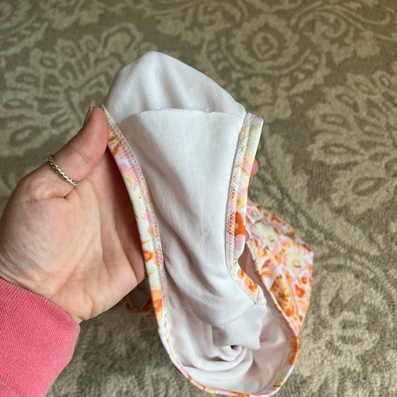 Kona Sol One Piece Swimsuit Floral Pink Orange Lightly Padded Ruched Size L - Picture 8 of 8